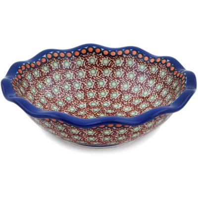 Polish Pottery Scalloped Bowl 7&quot; Rich Mocha UNIKAT