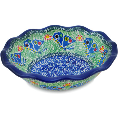 Polish Pottery Scalloped Bowl 7&quot; Ring Of Flowers UNIKAT