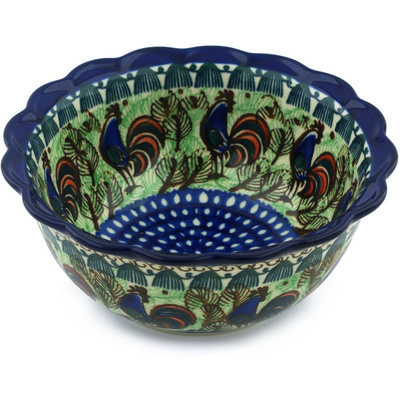Polish Pottery Scalloped Bowl 7&quot; Rooster Row UNIKAT