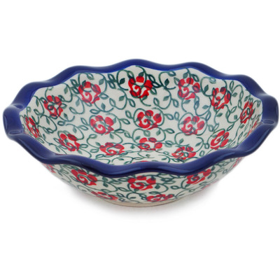 Polish Pottery Scalloped Bowl 7&quot; Rose Vines UNIKAT