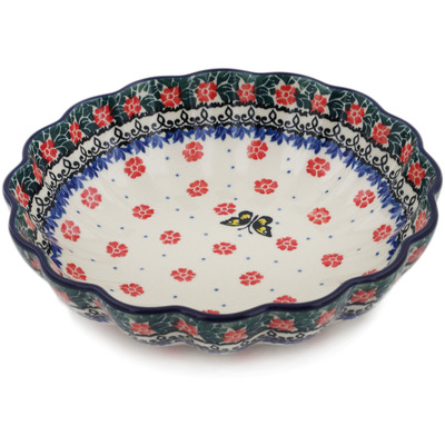 Polish Pottery Scalloped Bowl 7&quot; Spring Butterfly