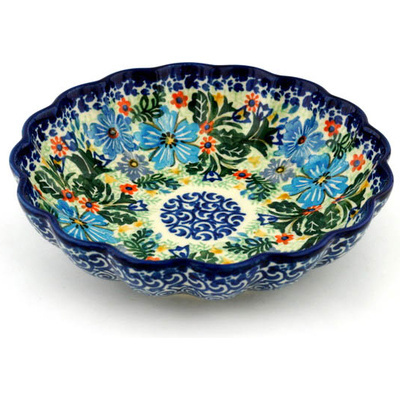Polish Pottery Scalloped Bowl 7&quot; Spring Essence UNIKAT