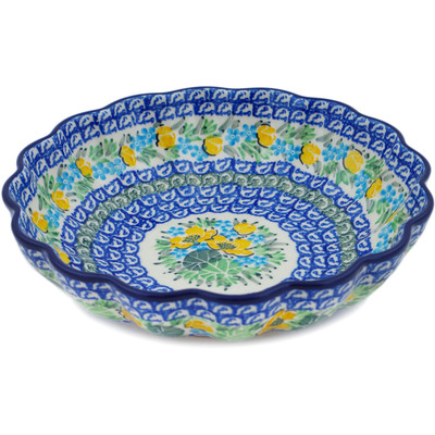 Polish Pottery Scalloped Bowl 7&quot; Spring Pond UNIKAT