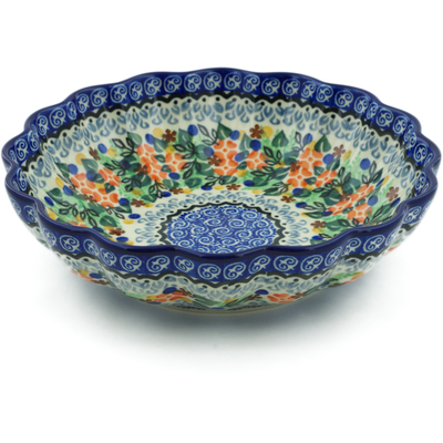 Polish Pottery Scalloped Bowl 7&quot; Springtime Wreath UNIKAT