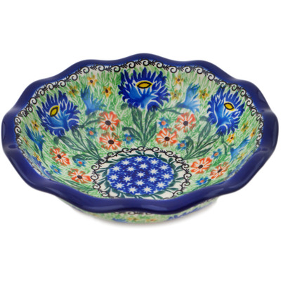 Polish Pottery Scalloped Bowl 7&quot; Sprouting Cupids UNIKAT