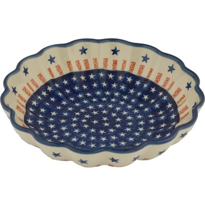 Polish Pottery Scalloped Bowl 7&quot; Star Spangled Banner