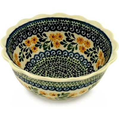 Polish Pottery Scalloped Bowl 7&quot; Summer Day