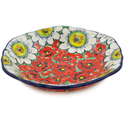 Polish Pottery Scalloped Bowl 7&quot; Sweet Red Petals UNIKAT