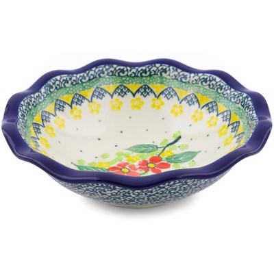 Polish Pottery Scalloped Bowl 7&quot; Sweet Wildflower UNIKAT