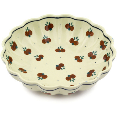 Polish Pottery Scalloped Bowl 7" Wild Cherry