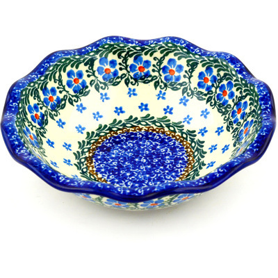 Polish Pottery Scalloped Bowl 7&quot; Winter Delight