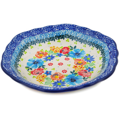 Polish Pottery Scalloped Bowl 7&quot; Wreath Of Life UNIKAT