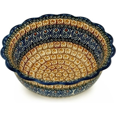 Polish Pottery Scalloped Bowl 8&quot; Amber Shores UNIKAT