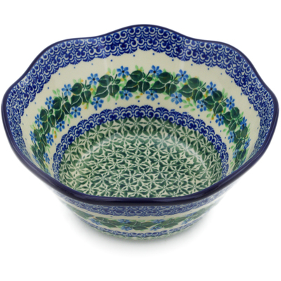 Polish Pottery Scalloped Bowl 8&quot; Aster Wreath