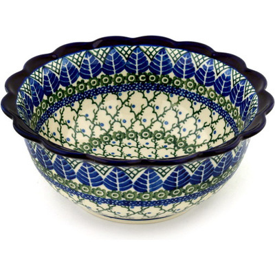 Polish Pottery Scalloped Bowl 8&quot; Blue Alpine