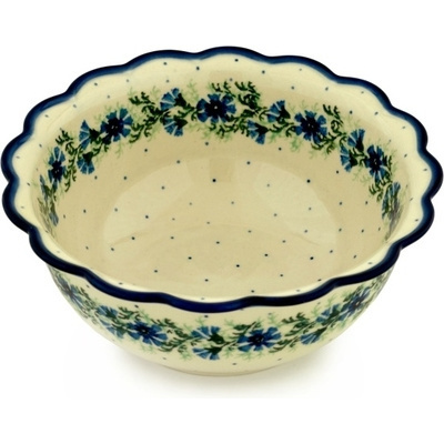 Polish Pottery Scalloped Bowl 8&quot; Blue Bell Wreath