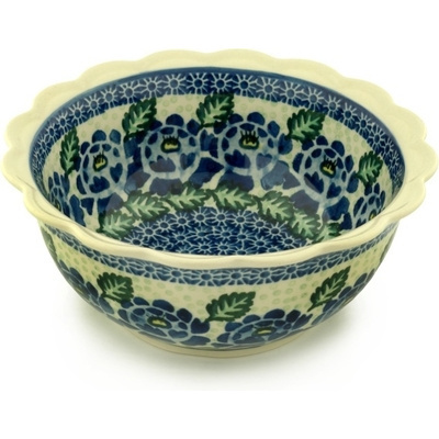 Polish Pottery Scalloped Bowl 8&quot; Blue Bliss