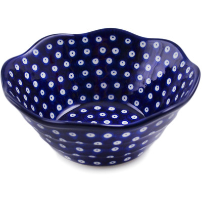 Polish Pottery Scalloped Bowl 8&quot; Blue Eyes