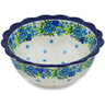 Polish Pottery Scalloped Bowl 8&quot; Blue Kissed Petals UNIKAT