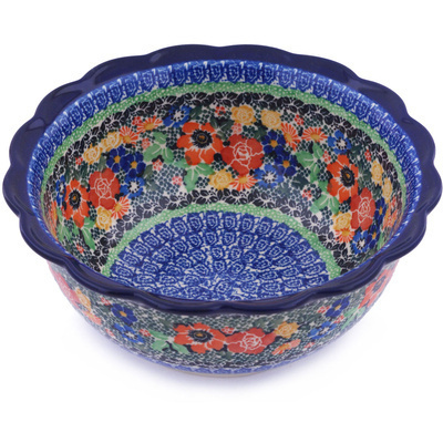 Polish Pottery Scalloped Bowl 8&quot; Bountiful Basket UNIKAT
