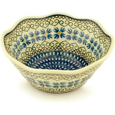Polish Pottery Scalloped Bowl 8&quot; Chickory Heart Vines