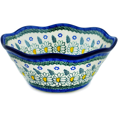Polish Pottery Scalloped Bowl 8&quot; Crazy Daisy