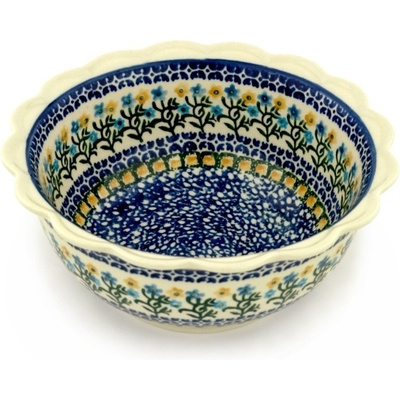 Polish Pottery Scalloped Bowl 8&quot; Field Of Wildflowers