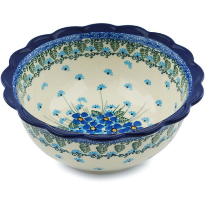 Polish Pottery Scalloped Bowl 8&quot; Forget Me Not UNIKAT