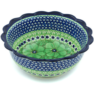 Polish Pottery Scalloped Bowl 8&quot; Key Lime Dreams UNIKAT