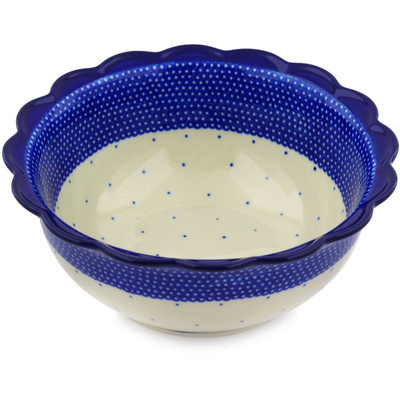Polish Pottery Scalloped Bowl 8&quot; Polka Dot Sprinkles UNIKAT