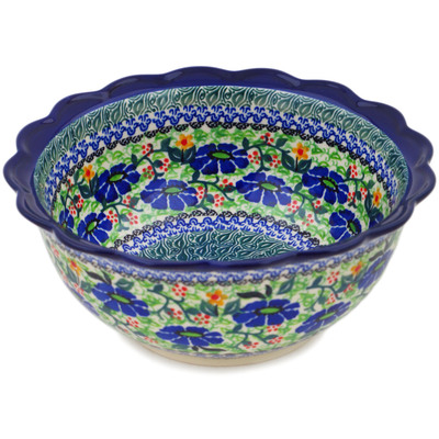 Polish Pottery Scalloped Bowl 8&quot; Poppy Fields UNIKAT