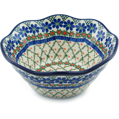 Polish Pottery Scalloped Bowl 8&quot; Primrose Trellis