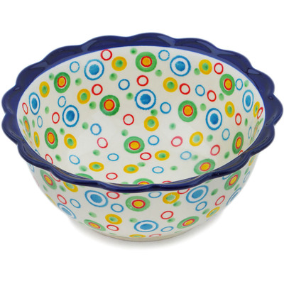 Polish Pottery Scalloped Bowl 8&quot; Retro Olives UNIKAT