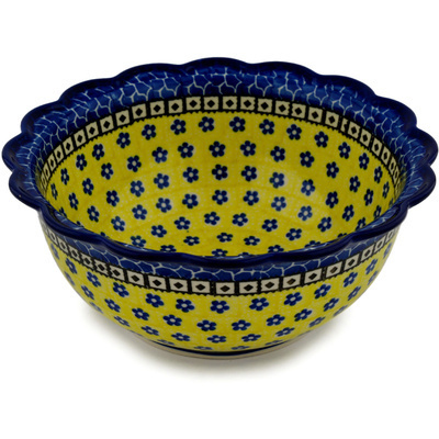 Polish Pottery Scalloped Bowl 8&quot; Sunburst Daisies