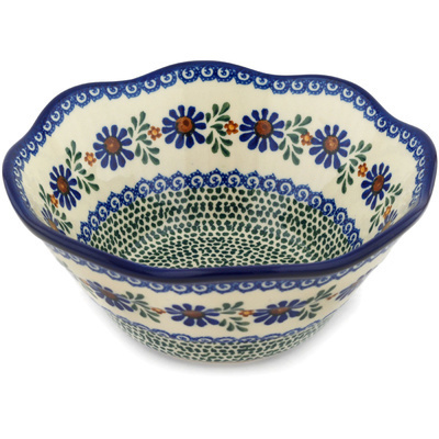 Polish Pottery Scalloped Bowl 8&quot; Water Daisies