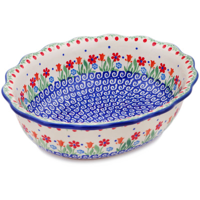 Polish Pottery Scalloped Bowl 9&quot; Babcia&#039;s Garden