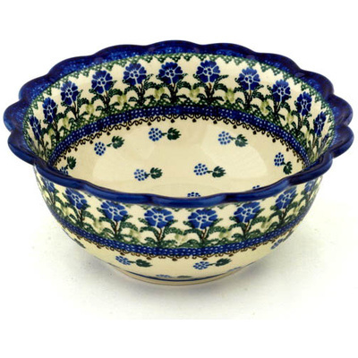 Polish Pottery Scalloped Bowl 9&quot; Blackberry Blooms
