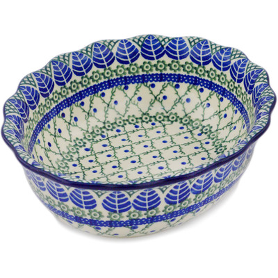 Polish Pottery Scalloped Bowl 9&quot; Blue Alpine