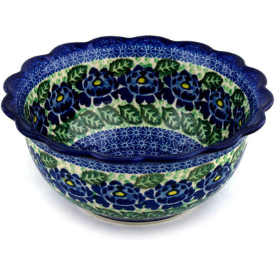 Polish Pottery Scalloped Bowl 9&quot; Blue Bliss