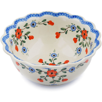 Polish Pottery Scalloped Bowl 9&quot; Cherry Blossoms