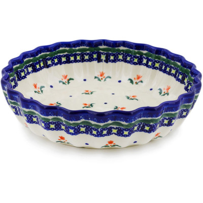 Polish Pottery Scalloped Bowl 9&quot; Cocentric Tulips