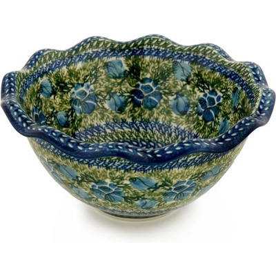Polish Pottery Scalloped Bowl 9&quot; Daffodil Dreams UNIKAT