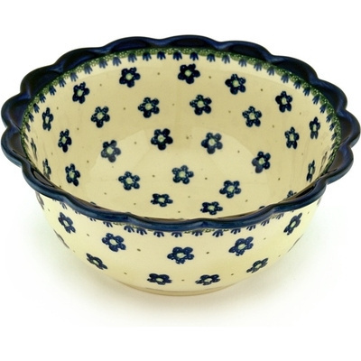 Polish Pottery Scalloped Bowl 9" Falling Daisies