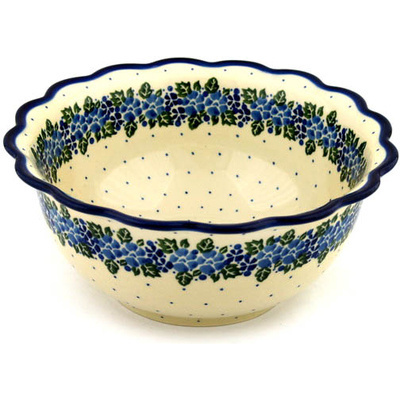 Polish Pottery Scalloped Bowl 9&quot; Heaven Sent