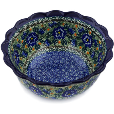 Polish Pottery Scalloped Bowl 9&quot; Intrepid Dahlia UNIKAT