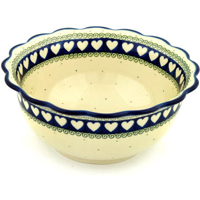Polish Pottery Scalloped Bowl 9&quot; Light Hearted