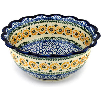 Polish Pottery Scalloped Bowl 9&quot; Marigold Morning