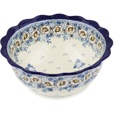 Polish Pottery Scalloped Bowl 9&quot; Pansy Parade UNIKAT