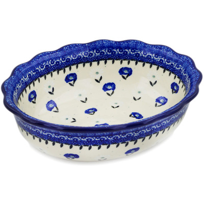 Polish Pottery Scalloped Bowl 9&quot; Poppies In The Snow