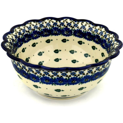 Polish Pottery Scalloped Bowl 9&quot; Royal Poppy Circle